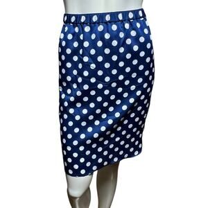 Ann Taylor Polka Dot Skirt, Navy Blue & White, Size 8, Polyester Satin